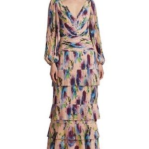 Theia Pleated Tiered Dress